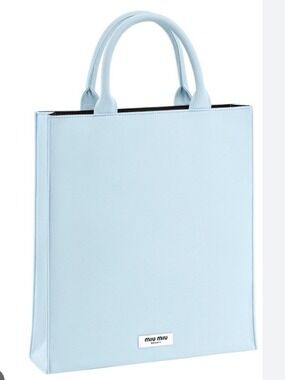 Miu Miu Beauty Medium Tote Bag Sky Blue New Authentic